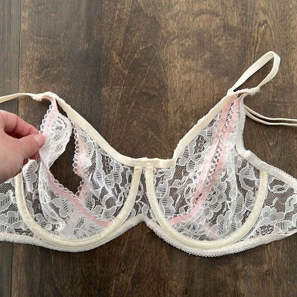 Vintage Victorian lace front slit lace cup lingerie bra Sz-36 - Picture 5 of 8